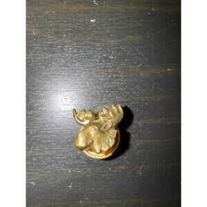 Vintage 1970s Brass Moose Head Screw Back Lapel Pin Lodge Fraternal Style